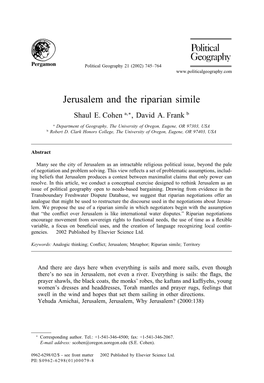 Jerusalem and the Riparian Simile Shaul E