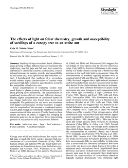 The Effects of Light on Foliar Chemistry, Growth and Susceptibility of Seedlings of a Canopy Tree to an Attine Ant