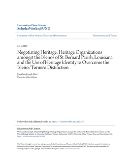 Negotiating Heritage: Heritage Organizations Amongst the Isleños of St