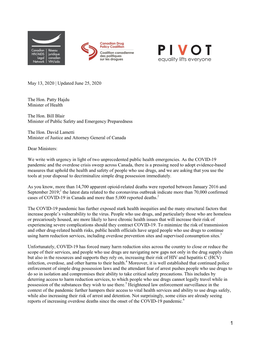 May 13, 2020 | Updated June 25, 2020 the Hon. Patty Hajdu Minister of Health the Hon. Bill Blair Minister of Public Safety and E