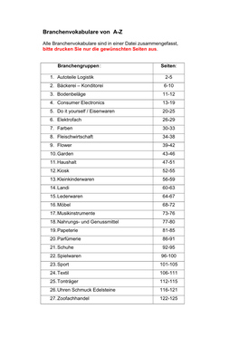 Branchenvokabulare Von A-Z