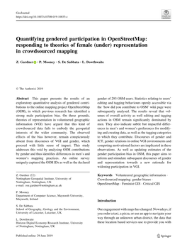 Quantifying Gendered Participation in Openstreetmap: Responding to Theories of Female (Under) Representation in Crowdsourced Mapping