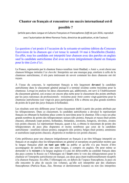 Chanter En Français Et Rencontrer Un Succès International Est-Il Possible ?