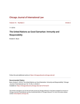 The United Nations As Good Samaritan: Immunity and Responsibility