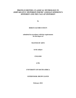 Classical Mythology in John Keats’S ‘Hyperion Poems’ and Dan Simmons’S Hyperion and the Fall of Hyperion