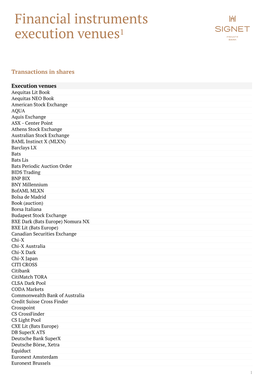 Financial Instruments Execution Venues1