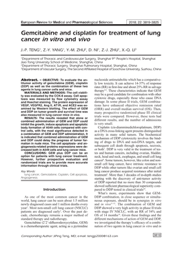 Gemcitabine and Cisplatin for Treatment of Lung Cancer in Vitro and Vivo