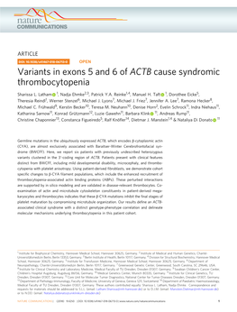 Variants in Exons 5 and 6 of ACTB Cause Syndromic Thrombocytopenia