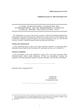 (Sanction of Acquisition) (Kato Polemidia-Ypsonas Public Road) Notification 2017 and Comes Into Force on 12 October 2017