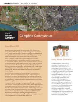 Policy Review Summary – Complete Communities