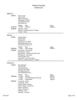 Temple University Vendor List