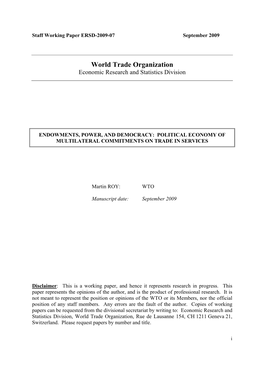 World Trade Organization Economic Research and Statistics Division