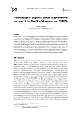 Parties in Government: the Case of the Five Star Movement and SYRIZA