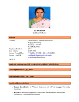 Dr. M.VANITHA Assistant Professor Contact