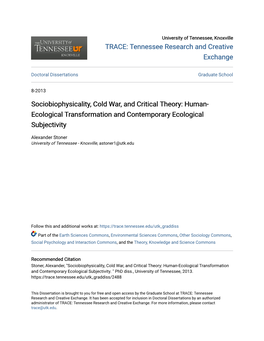 Sociobiophysicality, Cold War, and Critical Theory: Human- Ecological Transformation and Contemporary Ecological Subjectivity