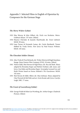 Appendix 5 Selected Films in English of Operettas by Composers for the German Stage