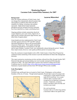 Monitoring Report Lacamas Lake Annual Data Summary for 2007