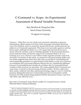 C-Command Vs. Scope: an Experimental Assessment of Bound Variable Pronouns