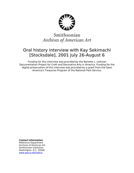 Oral History Interview with Kay Sekimachi [Stocksdale], 2001 July 26-August 6