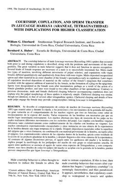 Courtship, Copulation, and Sperm Transfer in Leucauge Mariana (Araneae, Tetragnathidae) with Implications for Higher Classification