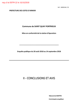SAINT-QUAY- PORTRIEUX Station D'épuration Conclusions Et Avis