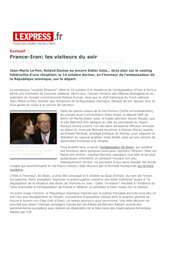 France-Iran: Les Visiteurs Du Soir Par Vincent Hugeux, Mis À Jour Le 22/10/2008 12:54:26 - Publié Le 22/10/2008 12:41