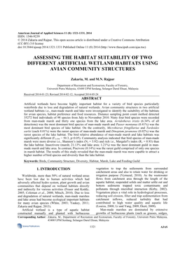 Assessing the Habitat Suitability of Two Different Artificial Wetland Habitats Using Avian Community Structures