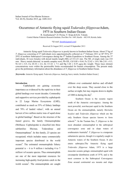 Occurrence of Antarctic Flying Squid Todarodes Filippovaeadam, 1975 in Southern Indian Ocean R