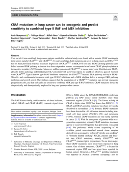 CRAF Mutations in Lung Cancer Can Be Oncogenic and Predict Sensitivity to Combined Type II RAF and MEK Inhibition