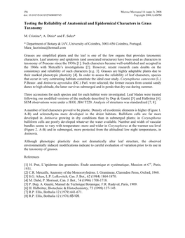 Testing the Reliability of Anatomical and Epidermical Characters in Grass Taxonomy