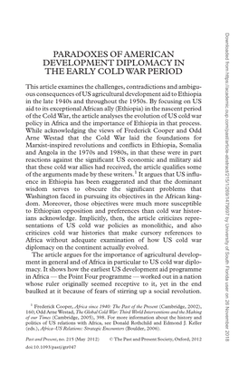 Paradoxes of American Development Diplomacy in the Early Cold War Period