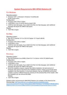 System Requirements IBM SPSS Statistics 24