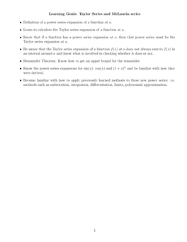 Taylor Series and Mclaurin Series • Definition of a Power Series