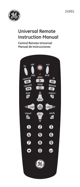 Universal Remote Instruction Manual Control Remoto Universal Manual De Instrucciones Table of Contents