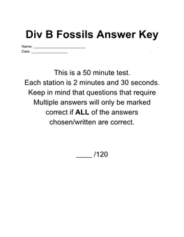 Div B Fossils Answer Key