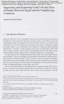 Importing and Exporting Gods? on the Flow of Deities Between Egypt and Its Neighboring Countries