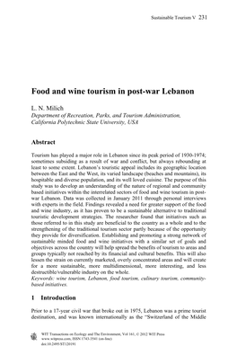 Food and Wine Tourism in Post-War Lebanon