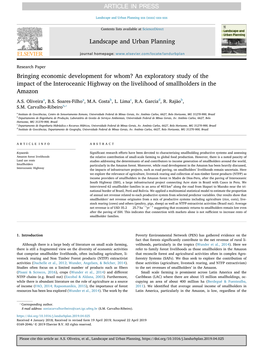 Bringing Economic Development for Whom? an Exploratory Study of the Impact of the Interoceanic Highway on the Livelihood of Smallholders in the Amazon