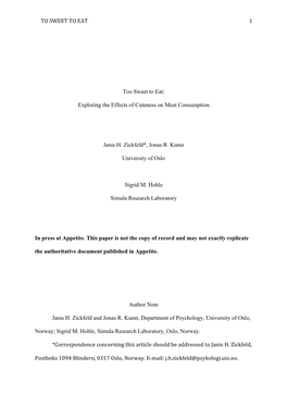 Exploring the Effects of Cuteness on Meat Consumption Janis H