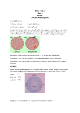 Social Studies Class 5 Lesson 3 Latitudes and Longitudes