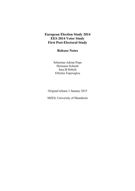 European Election Study 2014 EES 2014 Voter Study First Post-Electoral Study