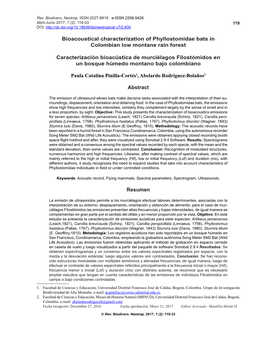 Bioacoustical Characterization of Phyllostomidae Bats in Colombian Low Montane Rain Forest