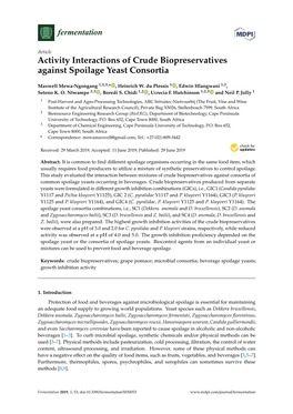 Activity Interactions of Crude Biopreservatives Against Spoilage Yeast Consortia