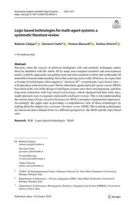 Logic-Based Technologies for Multi-Agent Systems: a Systematic Literature Review