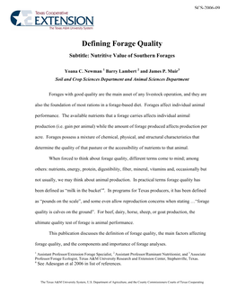 Defining Forage Quality Subtitle: Nutritive Value of Southern Forages