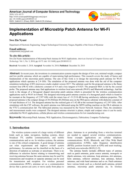 Implementation of Microstrip Patch Antenna for Wi-Fi Applications