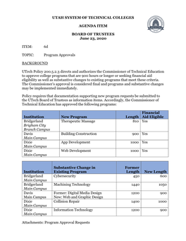 Utah System of Technical Colleges Agenda Item