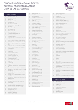 Concours International De Lyon Quesos Y Productos Lácteos Lista De Las Categorías