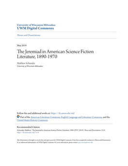 The Jeremiad in American Science Fiction Literature, 1890-1970