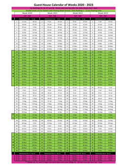 Guest House Calendar of Weeks 2020